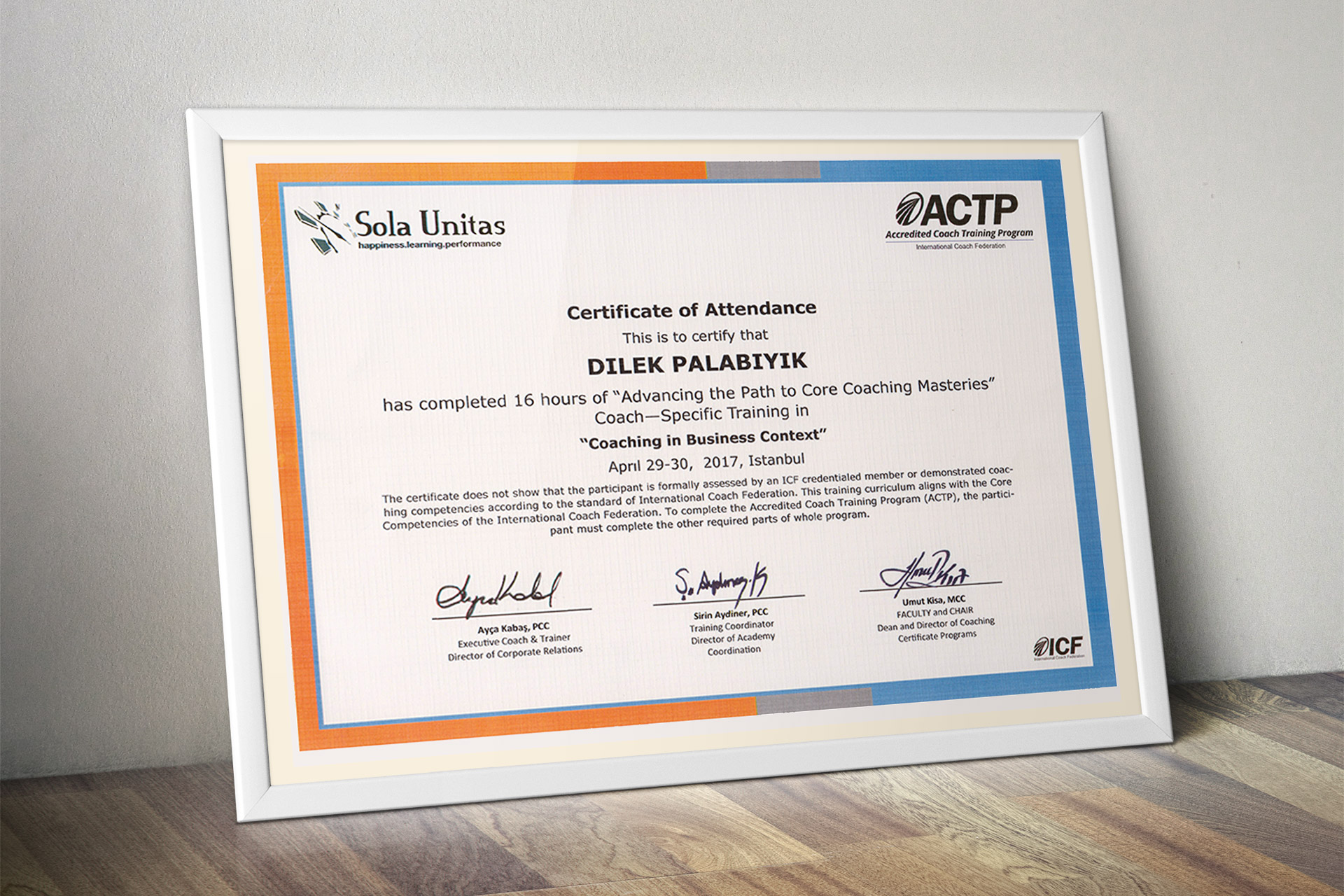 Yaşam Koçu Sertifikalarım - Sola Unitas® ACTP